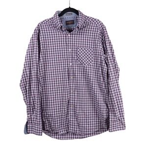 Black Brown 1826 Men's Purple Gingham Checkered Long Sleeve Button Down Shirt‎